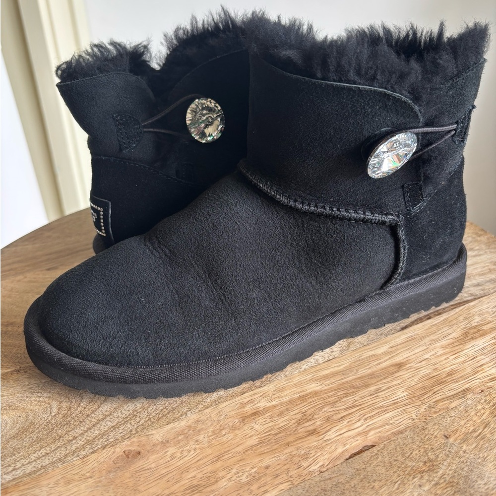 UGG Black Suede Boots with Rhinestone Logo